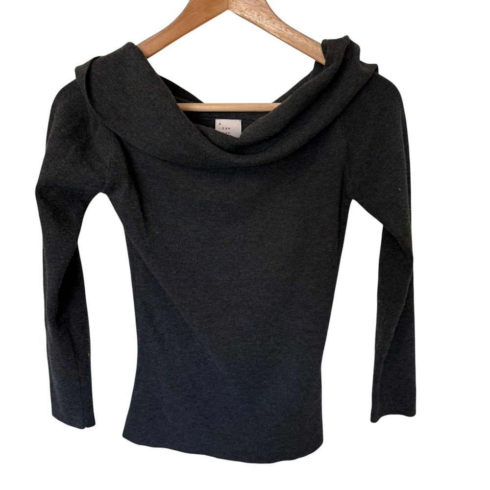 A New Day Sweater Women XS Charcoal Grey Excellent Portrait Neck Long Sleeve Top